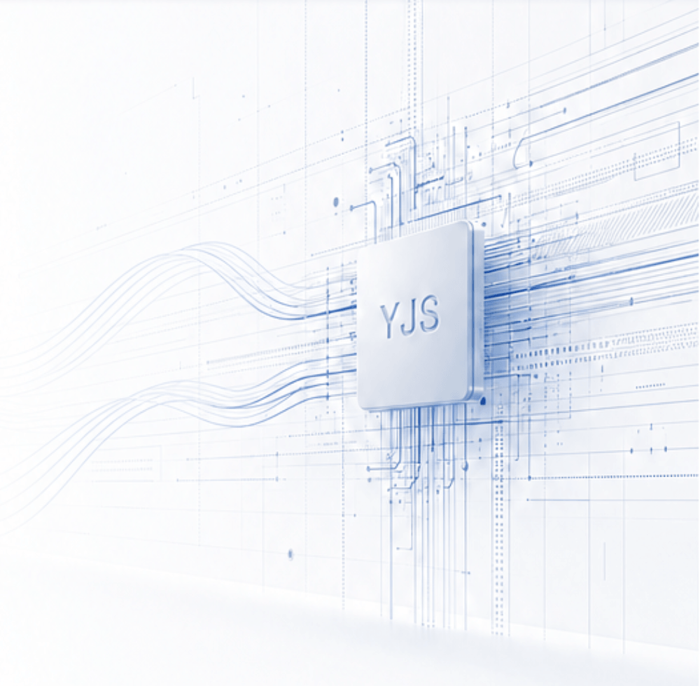 Abstract technical visual of blue wireless traces connected to a chip